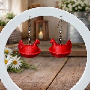 Hen on Nest HON Chicken Earrings Farmhouse Hypoallergenic Red